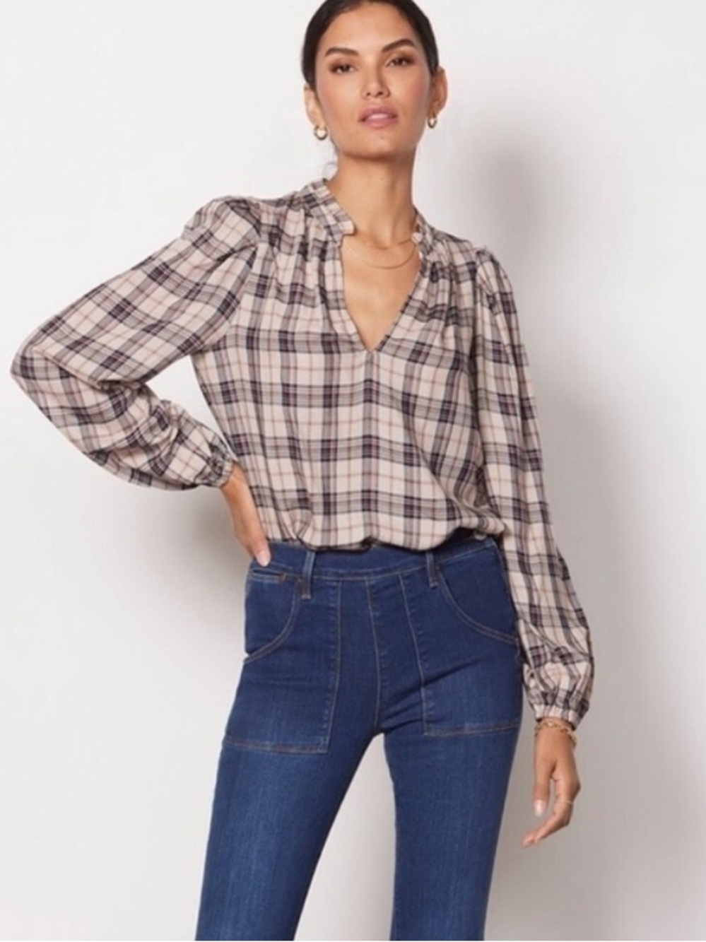 EVEREVE Pink Plaid Checked Popover Western Cottagecore